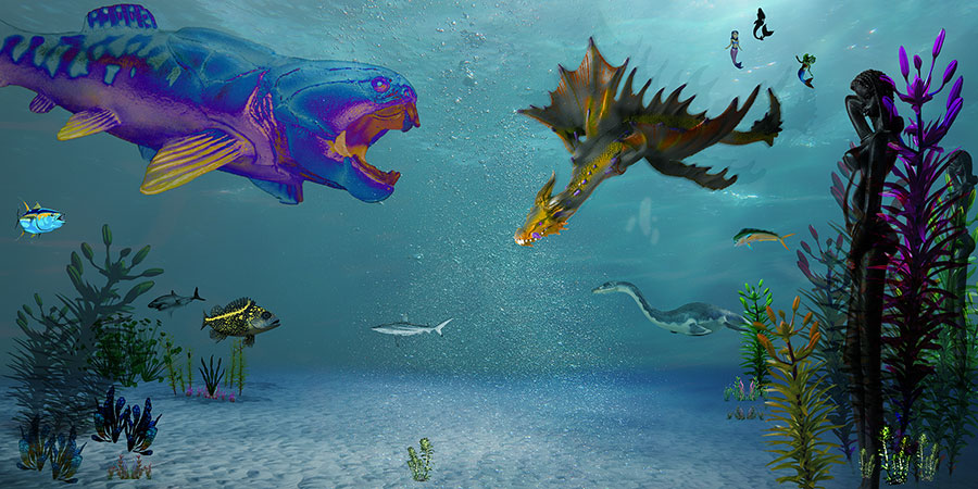 Big fish attacks mythical sea creature
