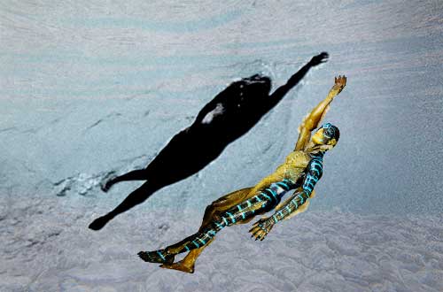 Julia Adams swims with The Amphibian Man